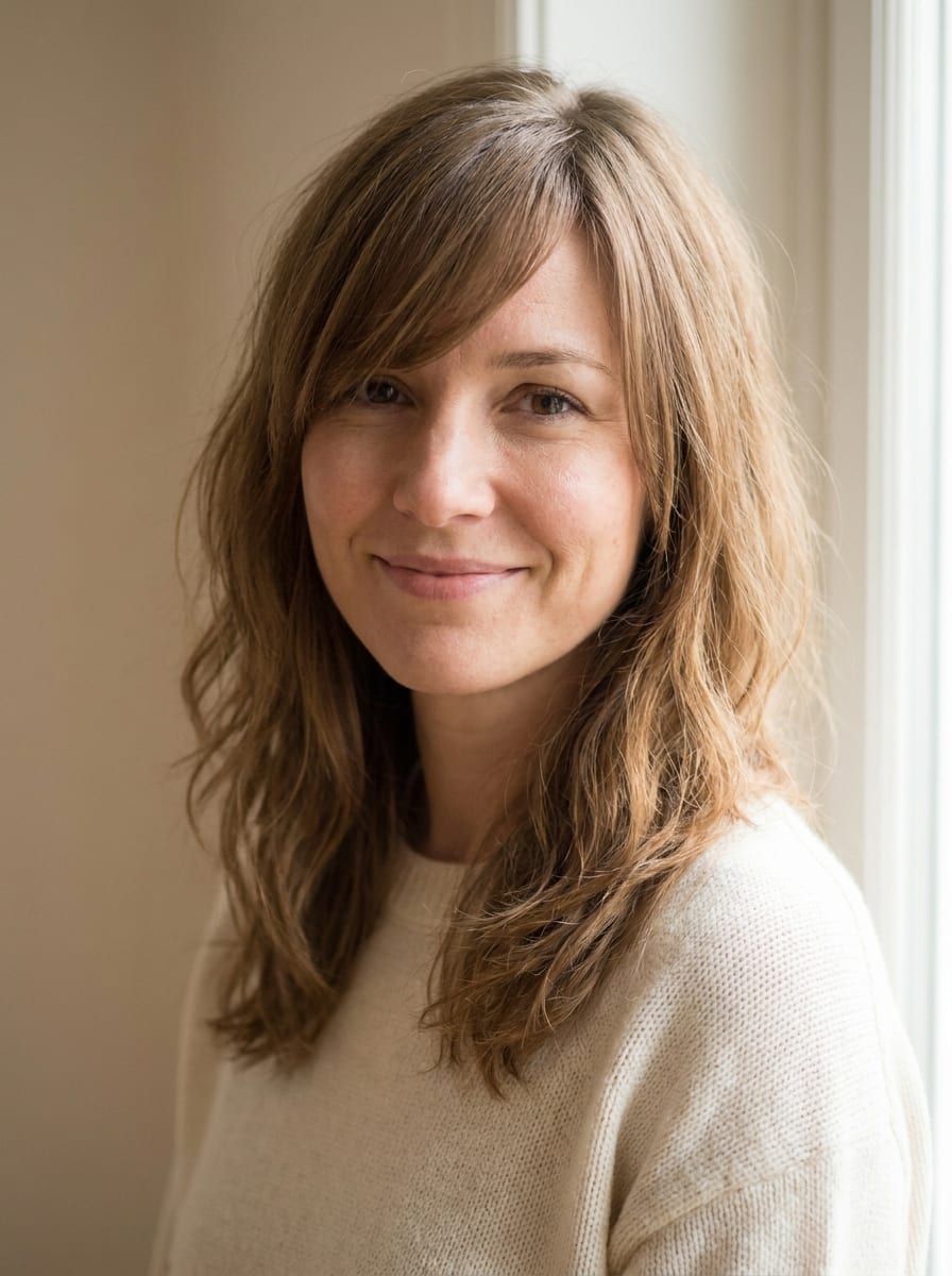 Mittellange Haare mit Seitenscheitel und langem Pony - mittellange Frisur mit Pony